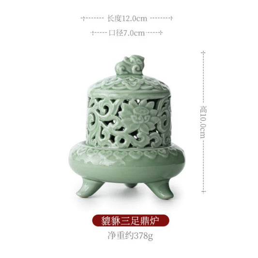 Household Celadon Brave Incense Burner Indoor Tea Ceremony Ornaments Ceramic Antique Three-legged Incense Burner