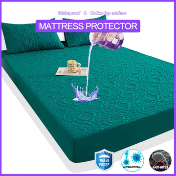 Hypoallergenic Waterproof Mattress Protector - Breathable Anti-Mite & Anti-Bacterial Mattress Cover, Single/Double, Lnk green