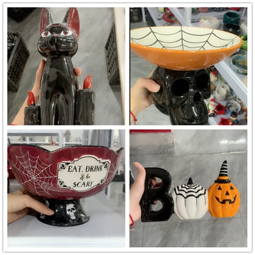 Cartoon Halloween All Saints' Day 3D Relief Handdrawn Ceramics Cake Candy Jar Storage Tank Teapot Tableware Household Dinnerware