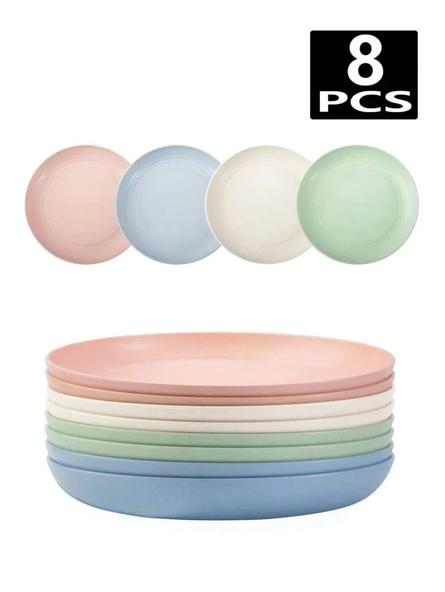 4/8pcs Plastic original plate, reusable, camping picnic dessert plate, fruit plate, dinner plate, dishwasher and microwave safe