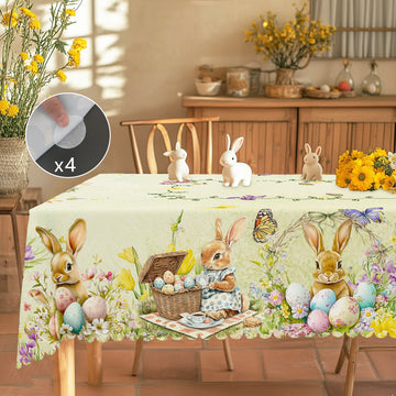 1 Easter Round Tablecloth, 5 Sizes Available, Tulip Easter Bunny Egg Garden Printed Square Tablecloth, Edge Embossing Process, Spring Garden Tablecloth Decoration, Tablecloth for Daily Home Kitchen, Terrace Use, Easter Decora