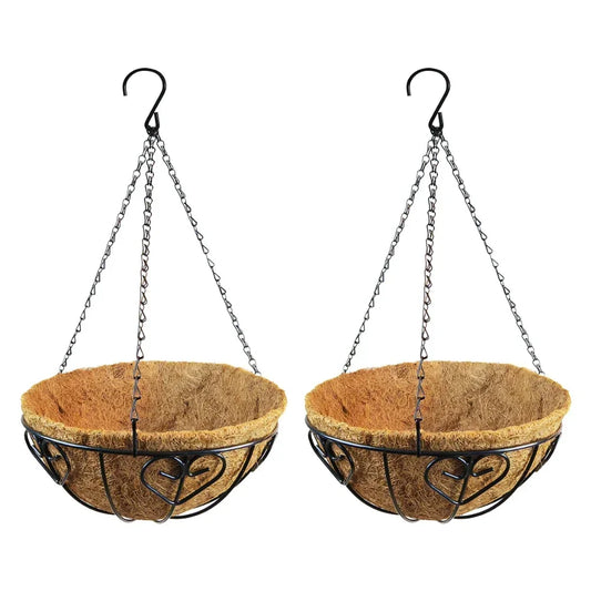 Functional Hanging Flower Pots Set 2Pcs Metal Baskets with Coconut Fiber Liners Perfect for Enhancing Outdoor Spaces