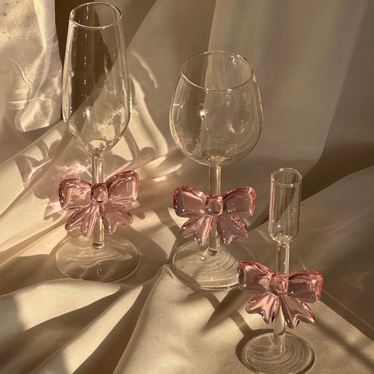 Pink large Bow Glass Decor Glass Cup Goblet Bow Handle Glasses Heat-resistant High Borosilicate Dessert Ice Cream Bowl