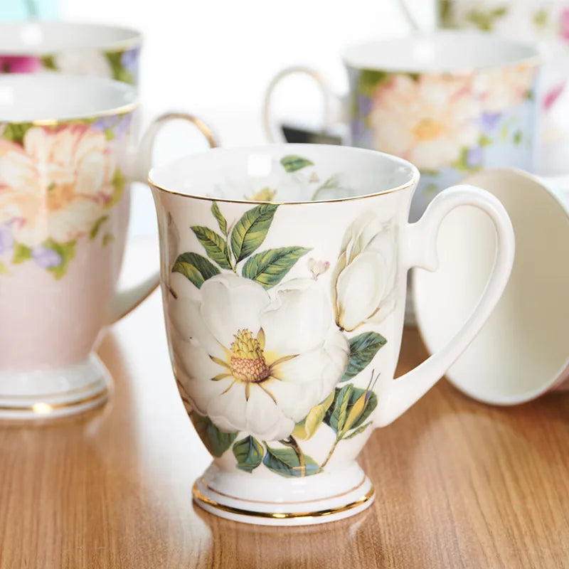 Bone China Coffee Cup Creative Ceramic Flower Mug Exquisite Afternoon Tea Flower Tea Coffee Cup Home Oat Milk Mug Birthday Gift