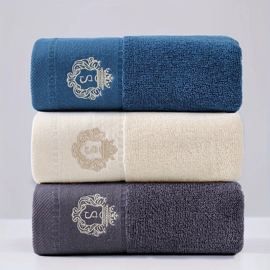 3pcs Cotton Towel Set – Soft, Absorbent & Embroidered Geometric Design Bathroom Towels (35×75cm + 70×140cm) | NaturalBuiltHome