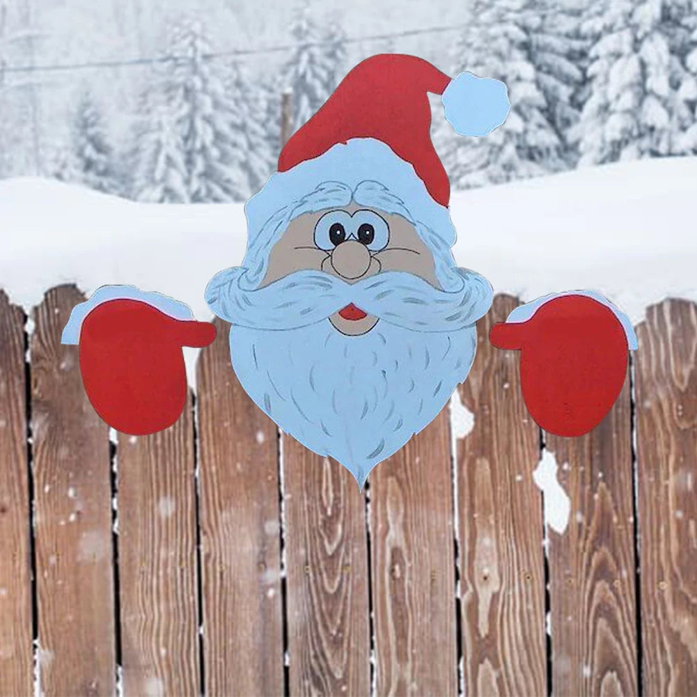 2pcs Christmas Fence Peeker Decoration Peeking Home Garden Yard Decorations Outdoor Xmas DIY Cute Garden Fence Sign Ornament