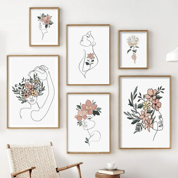 Abstract Woman Flower Minimalist Lines Modern Fashion Art Posters Prints Canvas Wall Decoration Home Paintings For Living Room