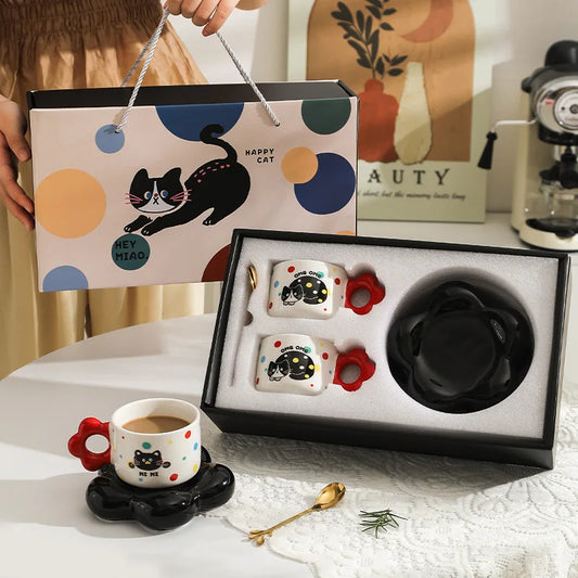 Cute Ceramic Coffee Cup Plate Gift Box High Beauty Water Cup Couple Cup Coffee Mug