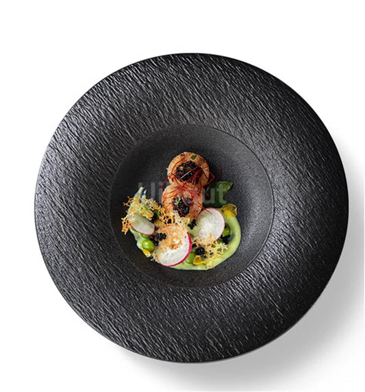 Creative white black high-end Western dining steak plates French style tableware luxury household pasta vegetable round tray