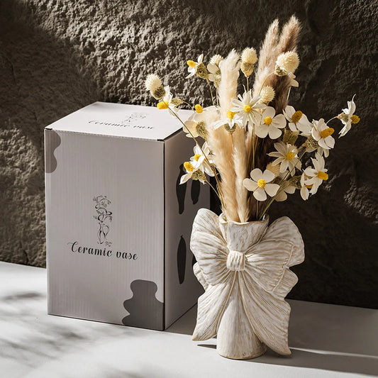Ceramic Vase European White High-end Creative Hydroponic Dry Flower Planter Light Luxury Gift Box Decoration Ornament