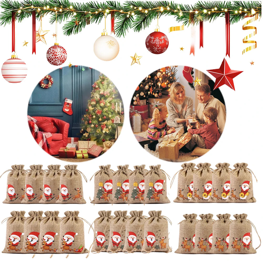 24pcs/set DIY Christmas Advent Calendar Gift Bags 24 Days Christmas Advent Calendar Bags Cloth 24 Days Countdown Set Candy Bag