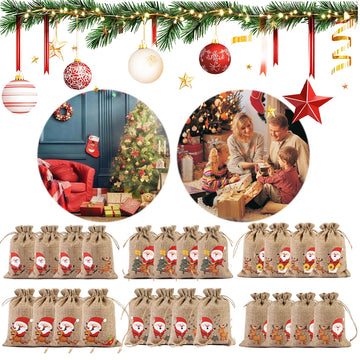 24pcs/set DIY Christmas Advent Calendar Gift Bags 24 Days Christmas Advent Calendar Bags Cloth 24 Days Countdown Set Candy Bag