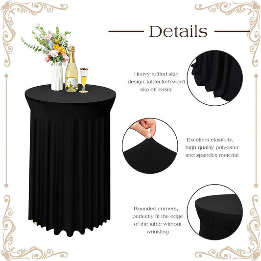 Round High Top Stretch Spandex Cocktail Tablecloths with Skirt Wrinkle Free Cocktail Table Cover for Wedding Party Banquet JT443