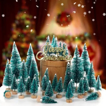 Mini Christmas Tree Fake Snow Frost Pine Trees Xmas Home Table Miniature Landscape Ornament Lifelike Christmas Tree Decor Craft