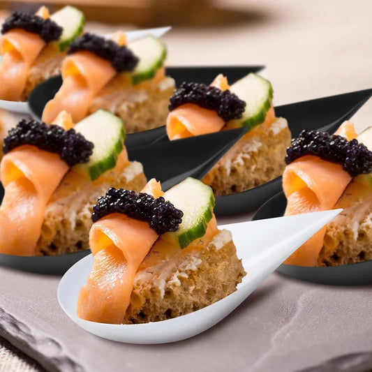 Tear Drop Mini Appetizer Plates,Reusable Plastic Spoons Desserts Appetizers Dishes Serving Plate,Catering Dessert Tasting Cups