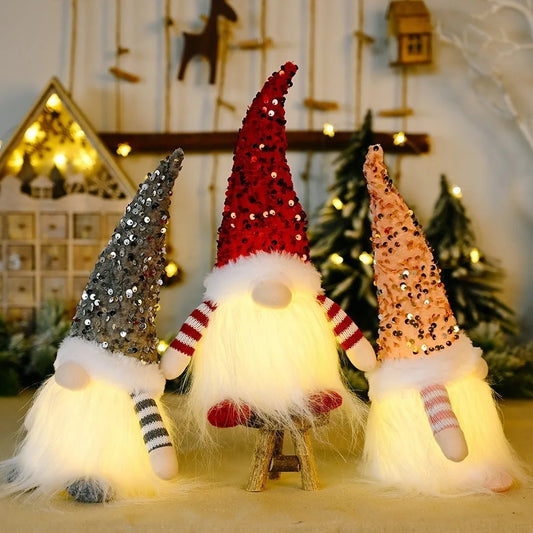 Glowing Knitted Gnome Doll with Led Night Light 30CM Christmas Decorations 2024 Home Xmas Tree Decor Navidad New Year 2025 Gift