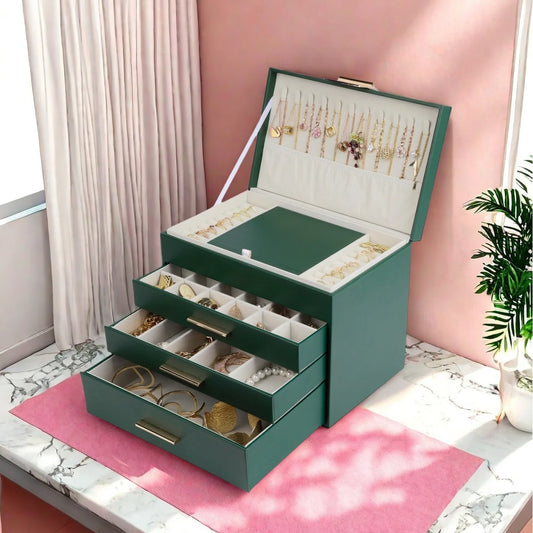 Large 4-Layer Jewelry Box – Multi-Compartment Storage Case for Rings, Necklaces & Earrings | Naturalbuilthome