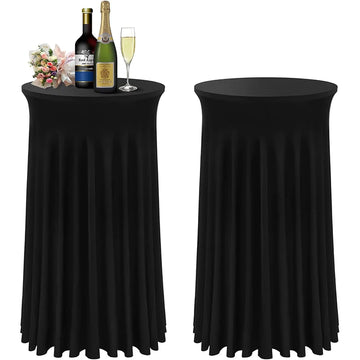 Round High Top Stretch Spandex Cocktail Tablecloths with Skirt Wrinkle Free Cocktail Table Cover for Wedding Party Banquet JT443