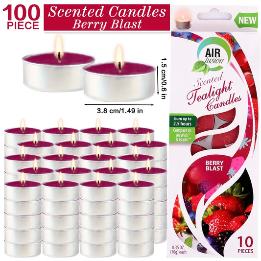 Air Fusion 100 Count Tea Lights Candles Burgundy Berry Blast Scented 2.5 Hours Smoke-free Drip-free And Long-lasting Aromatherap