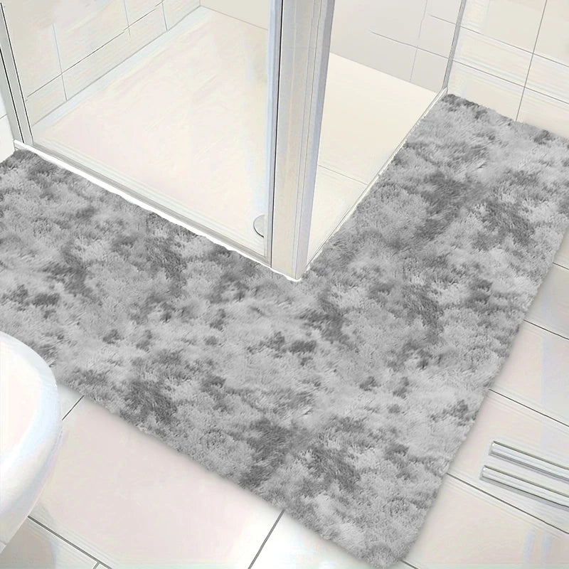 L-shaped shower room long hair non-slip foot mat solid color bathroom floor mat toilet right angle absorbent foot mat door mat