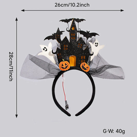New Halloween Hairband Three-dimensional White Ghost Castle Electronic Light-emitting HairBands Ghost Pumpkin Hair Accessories