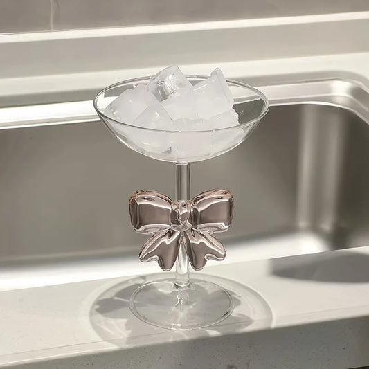 Pink Big Bow Glass Cup Goblet Mug Drink Milk Coffee Cup Ice Cream Dessert Glasses Wine Champagne Whiskey Cups Drink Cup