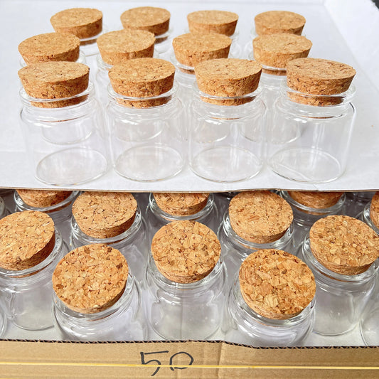 6/12pcs 33x47x50mm 50ml Clear Glass Bottles Cork Stoppers Small Spice Storage Jars DIY Crafts Essential Oils Decorative Vials