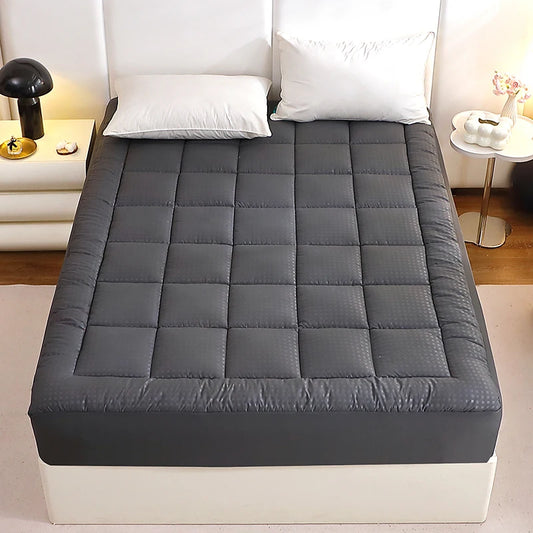 1 Piece Twin Full Queen King 350gsm Dark Grey Quilted Thin Mattress Pad With 43cm Bed Skirt Protector Cover