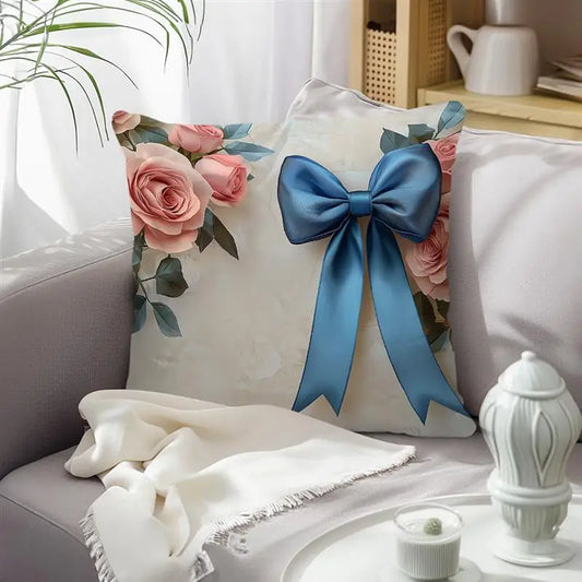 Elegant Roses And Bows Cushions Pillowcase Polyester Cushion Cover Throw Pillow Sofa Decoration Pillowcover Home Decor Xmas Gift