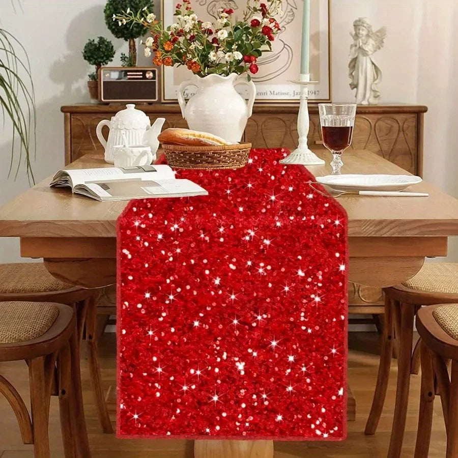 Classic Velvet Sequin Table Runner 30*183CM Glitter Red Christmas Table Decoration Newset Tablecloth for Wedding Party 2025 Xmas