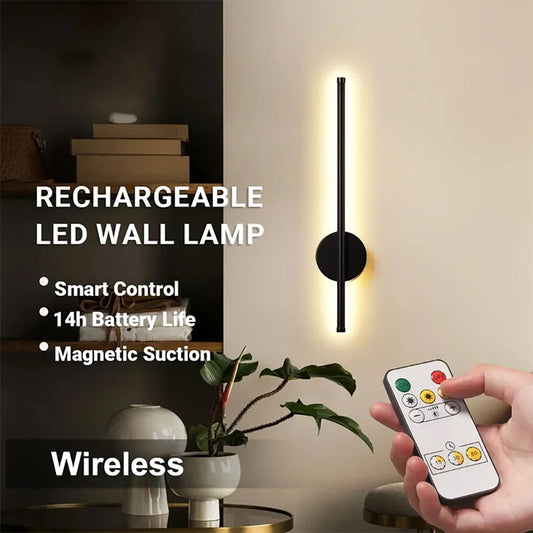 Rechargeable 50cm/80cm Wall Light Wireless LED Internal Wall Sconce Dimming Modern Beside Night Lamp for Bedroom Remote Control
