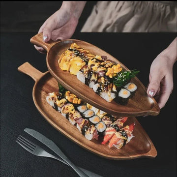 Japanesestyle High-looking Wooden Tray Afternoon Tea Snack Sushi Plating Leaf-shaped Plate Acacia Wood Tea Tray Dining Accessory