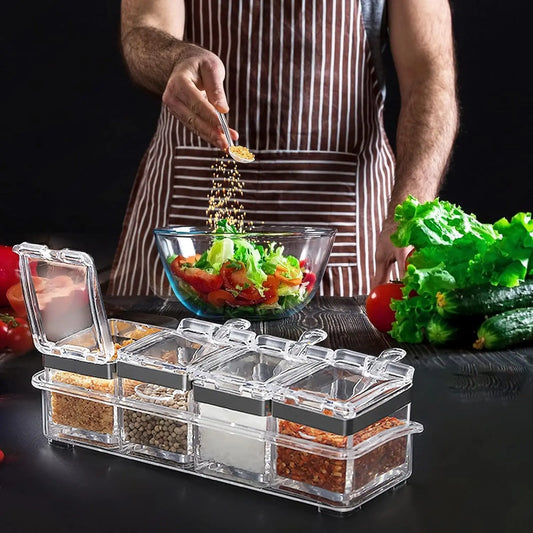 1-4PCS 4 Compartment High Transparent Spice Jar Set Kitchen Utensils Small Tools for Seasoning Storage Accessories