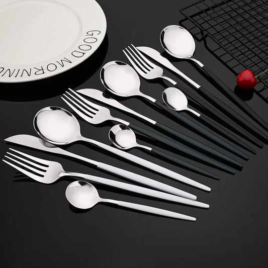 24Pcs Stainless Steel Cutlery Set – Blue & Silver Flatware | Dinner Knife Fork Spoon Set for Home & Kitchen | NaturalBuiltHome