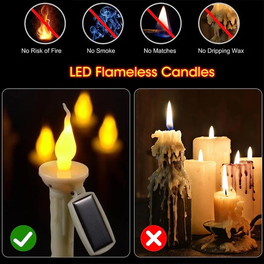 Solar LED Lights Smokeless Waterproof Candle Lights Suitable for Outdoor Garden Lawns to Halloween Decorations