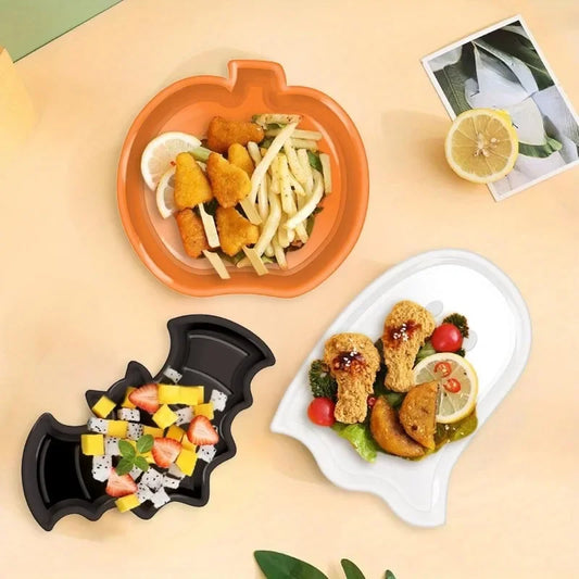 Halloween Party Serving Plate Cute Pumpkin Bat Ghost Shaped Food Trays Plastic Reusable Dessert Snack Candy Serving Platters