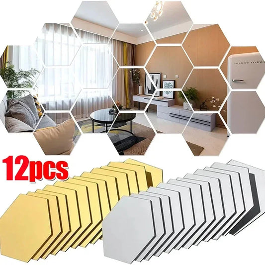 12Pcs Hexagon Acrylic Mirror Wall Stickers Home Decor DIY Removable Mirror Sticker Living-Room Decal Art Ornaments For mirror