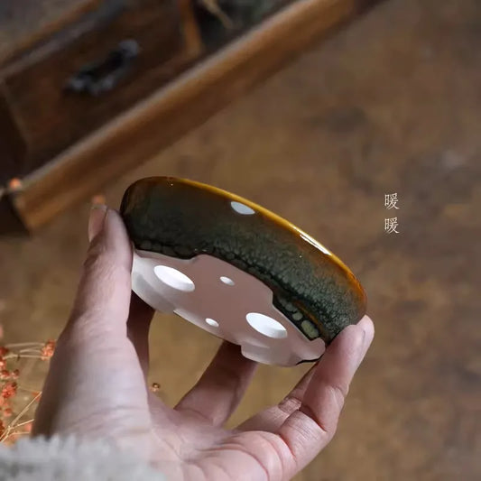 Porcelain Glazed Oval  Bonsai Pot Small Vase Tradition Chinese Kiln Transmutation Dormitory Room Table Garden Decoration