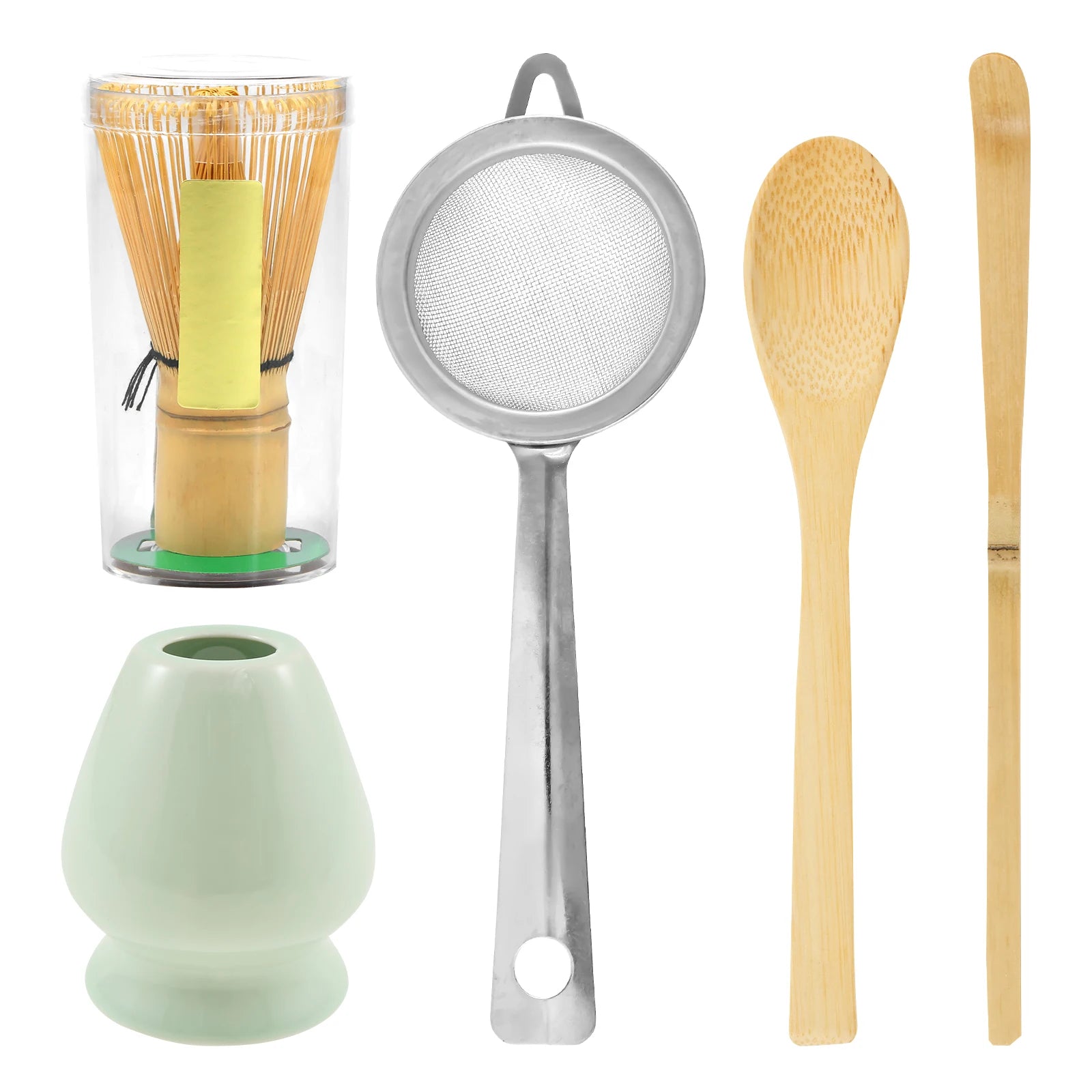 5Pcs Matcha Tea Making Tool Set Bamboo Matcha Whisk Set with Whisk Holder Spoon Scoop and Sifter for Tea Lovers