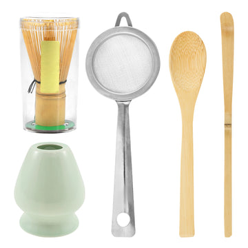 5Pcs Matcha Tea Making Tool Set Bamboo Matcha Whisk Set with Whisk Holder Spoon Scoop and Sifter for Tea Lovers
