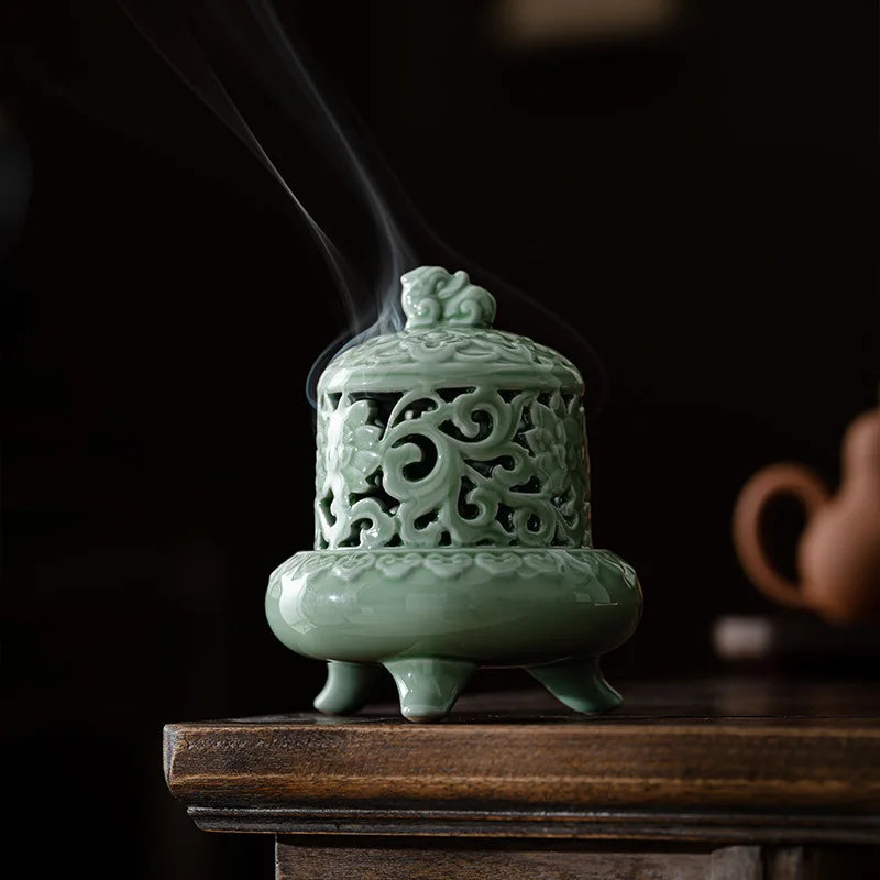 Household Celadon Brave Incense Burner Indoor Tea Ceremony Ornaments Ceramic Antique Three-legged Incense Burner