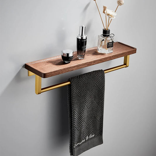 Bathroom Walnut Wooden Storage Shelf Mirror Wall Storage Shelf Wall-mounted One-Piece Drill-Free Daily Towel Organizer Shelf