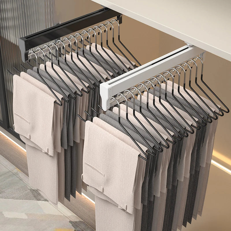 Top Mount Wardrobe Hanger Pulling Out Hangers Extendable Clothes Rail Adjustable Wardrobe Telescopic Rail Rack Trouser Organiser