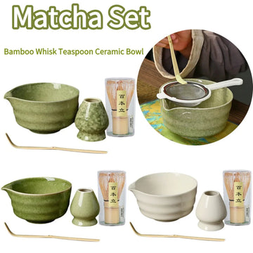Matcha Set Bamboo Whisk Teaspoon Ceramic Bowl Tranditional Tea Sets Home Tea-making Tools Tea Spotting Instruments Tea Ceremony