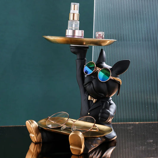 French Bulldog Sculpture Dog Statue with Tray and Keys Holder Storage Gift Home  Decor Ornaments Rood Decor Animal Figurine