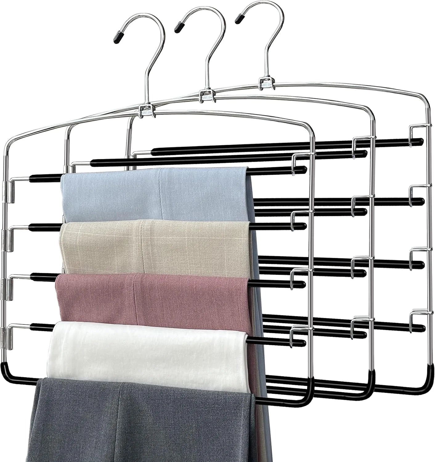 Pants Hangers Non Slip Multi-Layer Swing Arm Pants Hanger Stainless Steel Space Saver Hangers Closet Storage Organizer