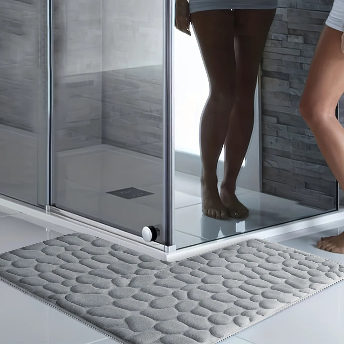 Shower room L-shaped embossed absorbent foot mat furry bathroom floor mat thick non-slip bathroom mat entrance mat