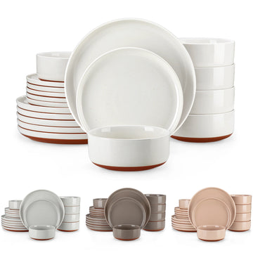 MALACASA TARA 18/36 Piece Stoneware Dinner Set Layered Glaze Dinnerware Set with 6PCS Dinner plate/Dessert/Bowl 4 color option