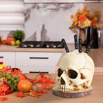 Skeleton Head Knife Holder for Kitchen Skull Knife Stand Horror Knives Storage Rack Decoration Cutter Holder Knives Organizer