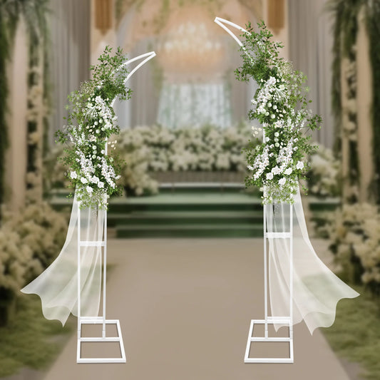 2.1m 2PCS White/Gold Wedding Arched Bracket Curved Backdrop Stand for Ceremony Party Wedding